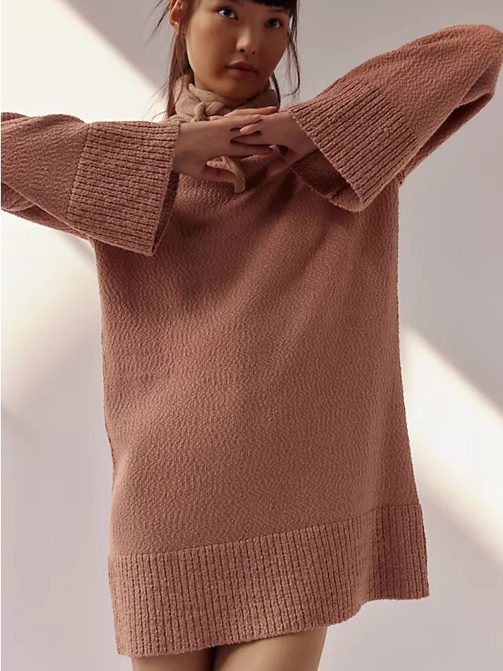 Free People FP Beach Melanie Brown Boucle Knit Oversized Tunic Sweater Size XS